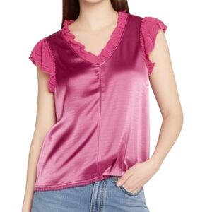 MELISSA NEPTON Pavi Satin Ruffle Sleeve Top